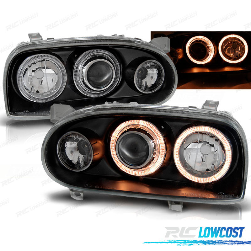 CONJUNTO DE FARÓIS PARA VOLKSWAGEN VW GOLF 3 91 97 ANGEL EYES PRETOS